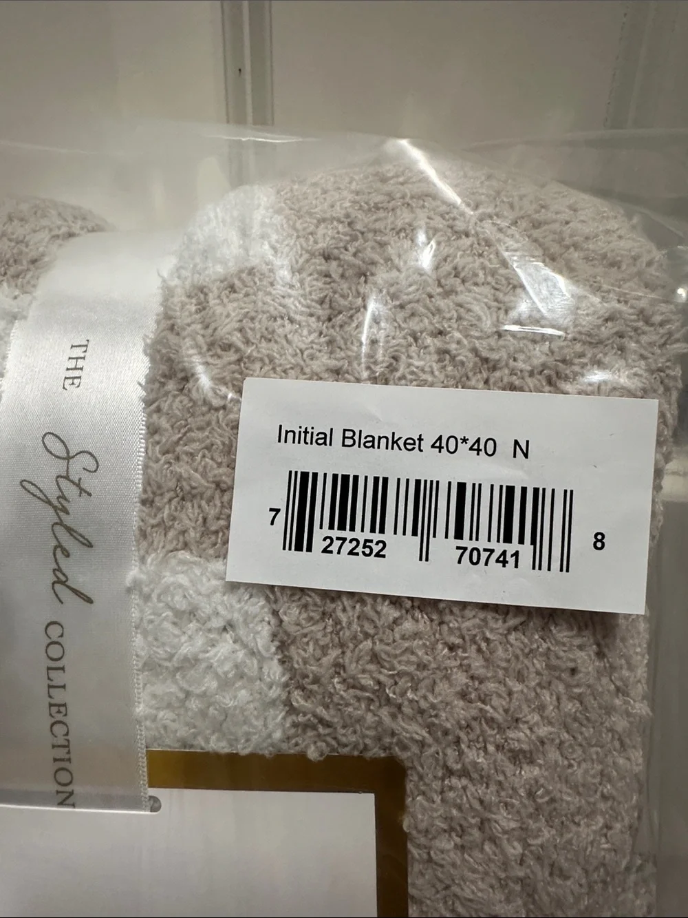 Initial Blanket 40x40 in Beige and White - initial N